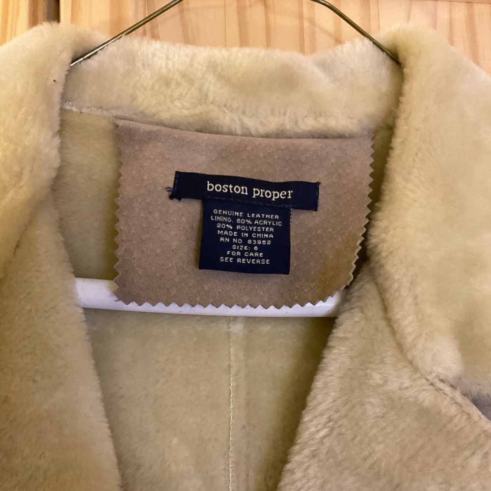 Boston Proper Full Length Suede Coat with Faux Fur Lining - Picture 7 of 8
